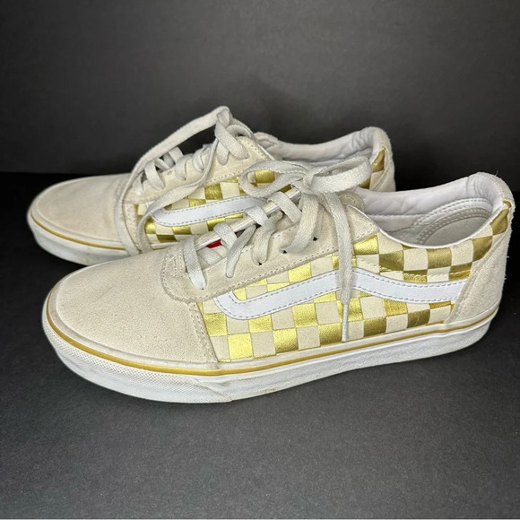 Vans Gold Checkered Low Top Sneakers Women US 8.5 - Picture 3 of 12